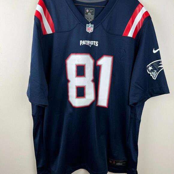 Mens #81. Randy Moss Patriots Jersey-Navy Stitched Jersey new - size 2XL - Picture 1 of 8